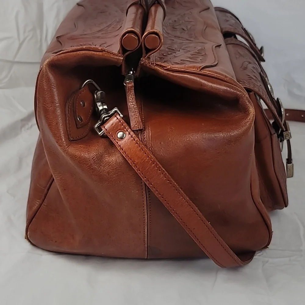 Vintage American West Hand Tooled Luggage Bag, Travel Bag, Carry-On Duffel Large - Picture 6 of 16